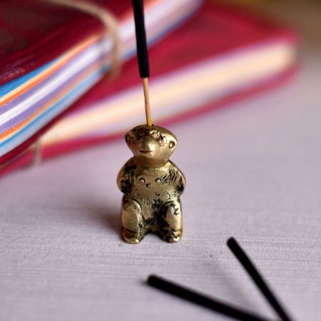 Antique Golden Brass Bear Agarbatti Holder Stand